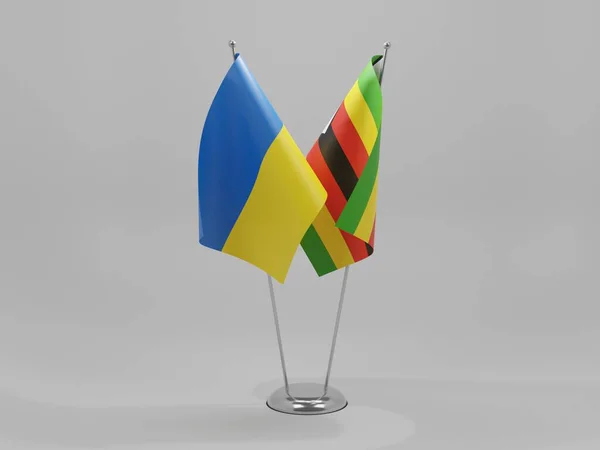 Zimbabue Banderas Cooperación Ucrania Fondo Blanco Render —  Fotos de Stock