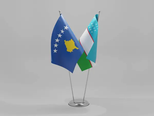 Uzbequistão Bandeiras Cooperação Kosovo Fundo Branco Render — Fotografia de Stock