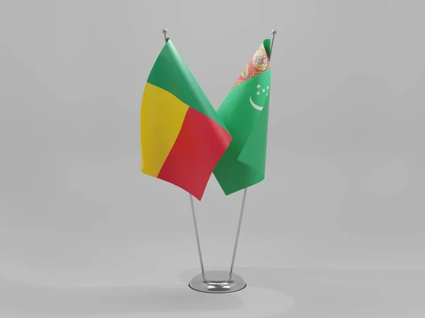Turkmenistán Beninské Vlajky Spolupráce Bílé Pozadí Vykreslování — Stock fotografie