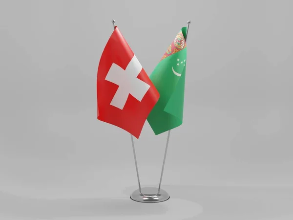Turkmenistan Schweiz Kooperationsfahnen Weißer Hintergrund Render — Stockfoto
