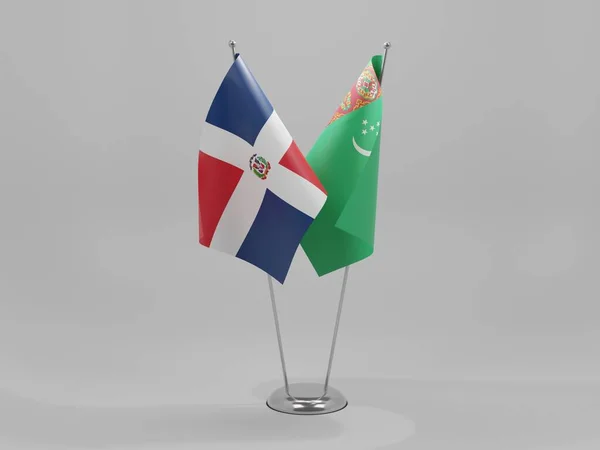Turkmenistan Dominikanska Republikens Samarbetsflaggor Vit Bakgrund Render — Stockfoto