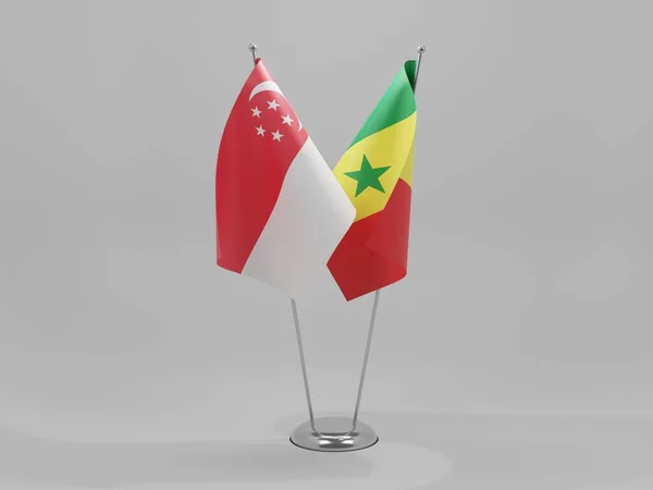 Senegal Singapore Samenwerkingsvlaggen Witte Achtergrond Render — Stockfoto