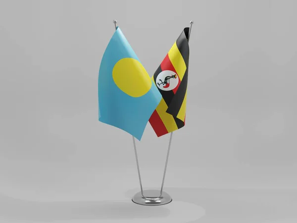 Uganda Palau Cooperation Flags White Background Render — стокове фото