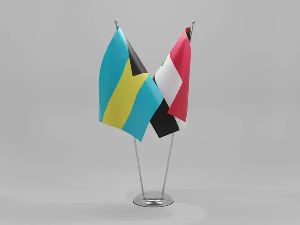 Sudan Bandiere Cooperazione Delle Bahamas Sfondo Bianco Render — Foto Stock