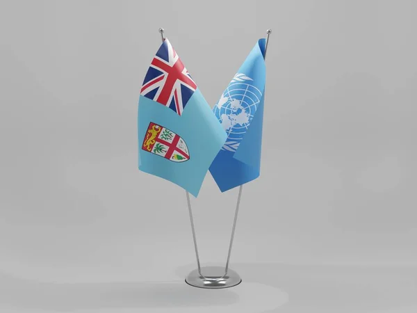 联合国 斐济合作旗 白色背景 3D渲染 — 图库照片
