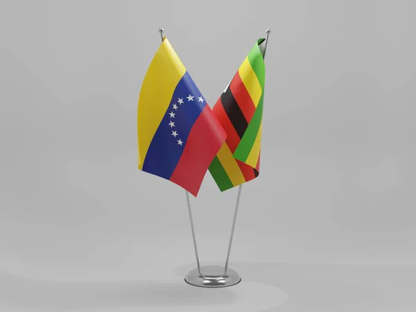 Zimbabué Bandeiras Cooperação Venezuela Fundo Branco Render — Fotografia de Stock