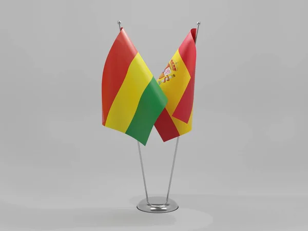 Ισπανία Βολιβία Συνεργασία Σημαίες Λευκό Φόντο Render — Φωτογραφία Αρχείου
