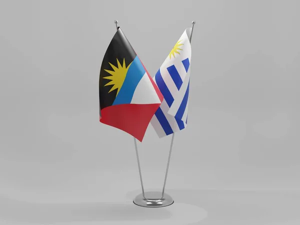 Uruguai Bandeiras Cooperação Antígua Barbuda Fundo Branco Render — Fotografia de Stock
