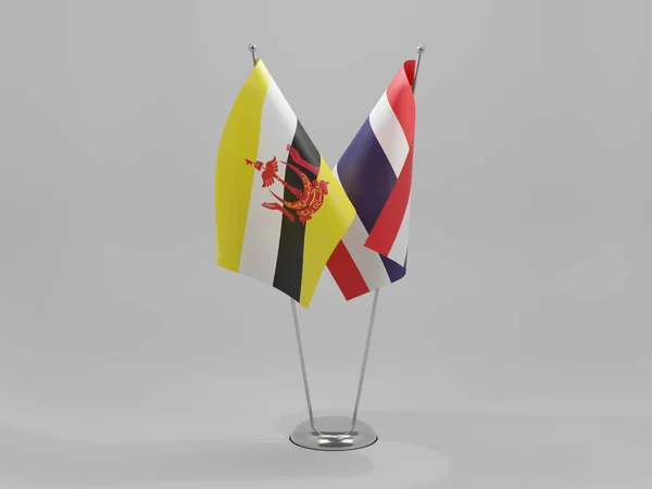Ταϊλάνδη Σημαίες Συνεργασίας Μπρουνέι Λευκό Φόντο Render — Φωτογραφία Αρχείου