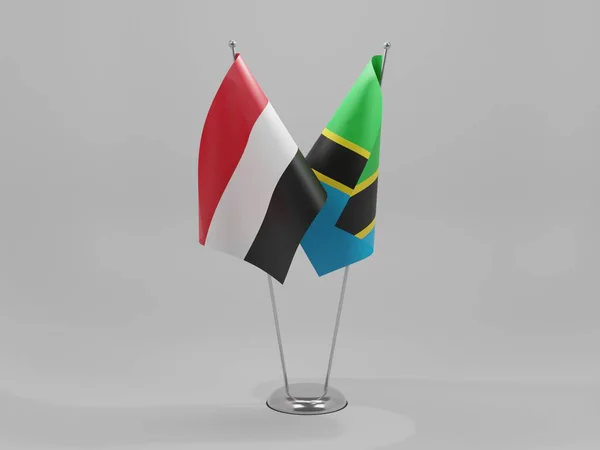 Banderas Cooperación Entre Tanzania Yemen Fondo Blanco Render —  Fotos de Stock