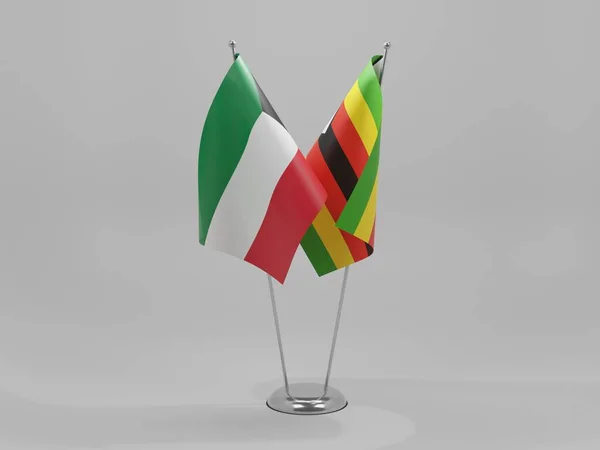 Zimbabwe Kuwait Flaggor För Samarbete Vit Bakgrund Render — Stockfoto