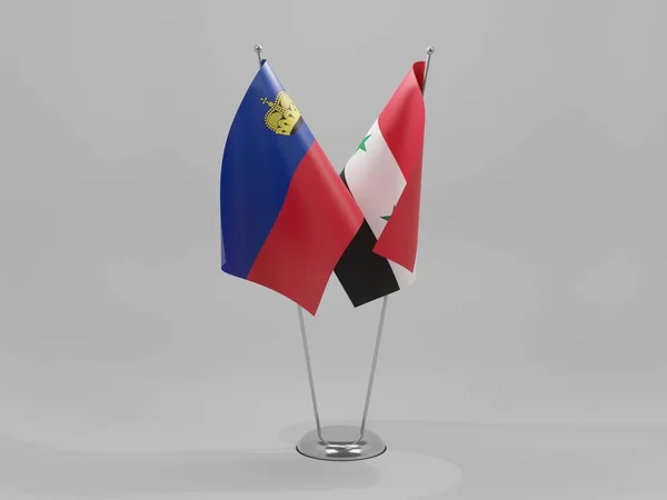 Siria Banderas Cooperación Liechtenstein Fondo Blanco Render —  Fotos de Stock
