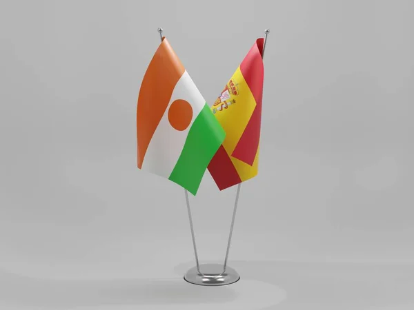 Spain Niger Cooperation Flags White Background Render — стокове фото