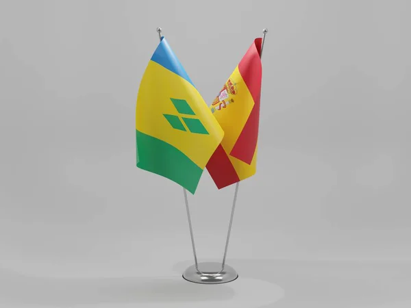 Spanien Saint Vincent Und Die Grenadinen Flaggen Der Zusammenarbeit Weißer — Stockfoto