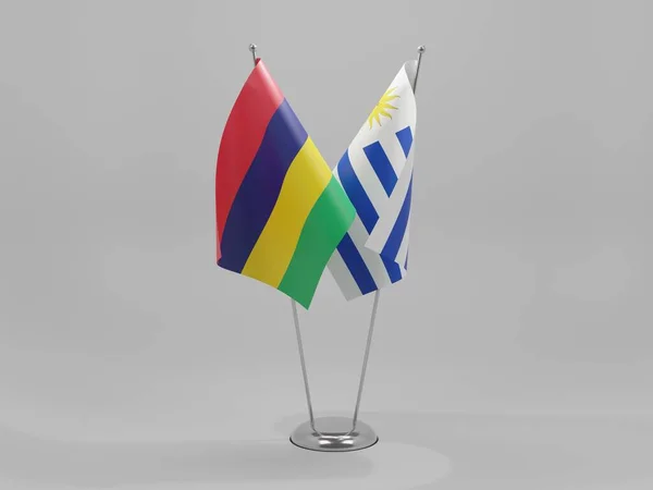 Uruguay Mauritius Cooperation Flags White Background Render — Stock Photo, Image