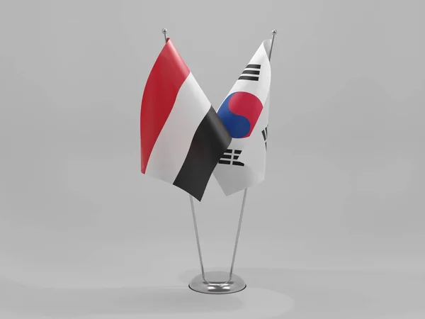 Corea Del Sud Yemen Bandiere Cooperazione Sfondo Bianco Render — Foto Stock