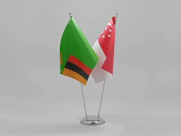 Σιγκαπούρη Ζάμπια Σημαίες Συνεργασίας Λευκό Φόντο Render — Φωτογραφία Αρχείου