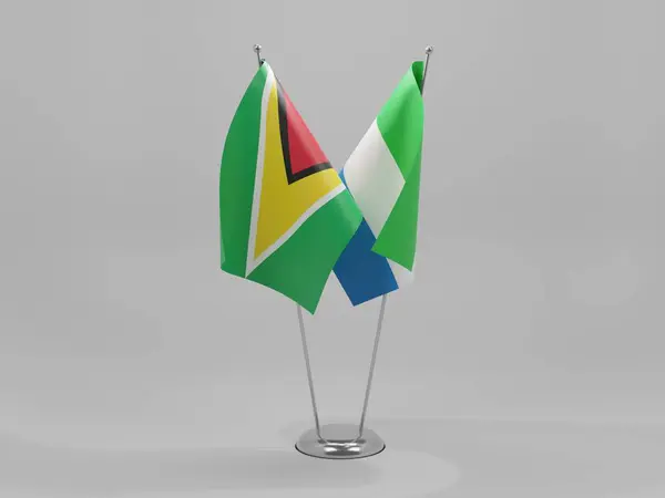 Sierra Leona Banderas Cooperación Guyana Fondo Blanco Render —  Fotos de Stock