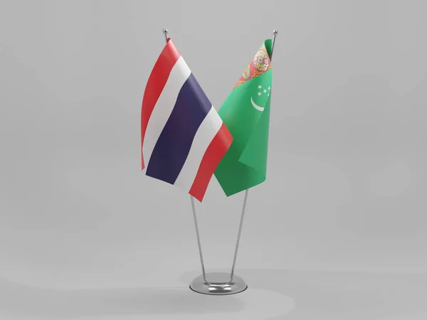 土库曼斯坦 泰国合作旗 白色背景 3D渲染 — 图库照片