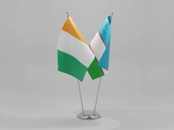 Oezbekistan Cote Samenwerking Ivoorkust Vlaggen Witte Achtergrond Render — Stockfoto