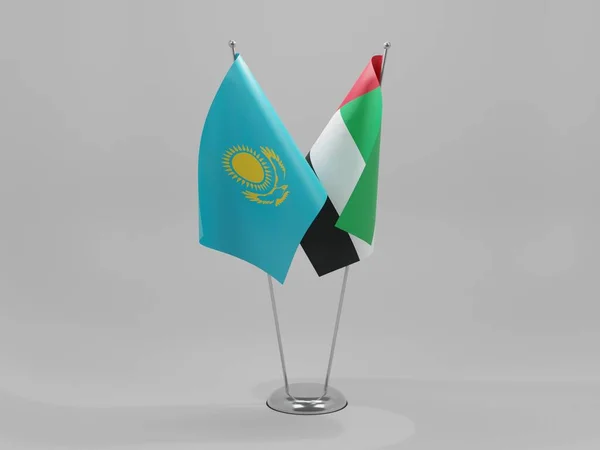 Uni Emirat Arab Kazakhstan Cooperation Flags White Background Render — Stok Foto