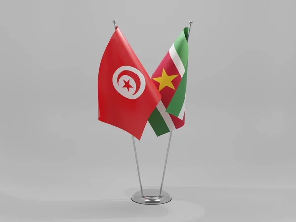 Surinam Banderas Cooperación Túnez Fondo Blanco Render —  Fotos de Stock
