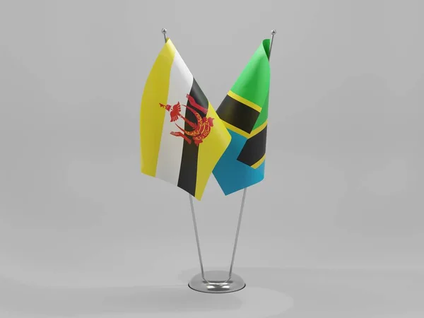 Tanzania Banderas Cooperación Brunei Fondo Blanco Render —  Fotos de Stock