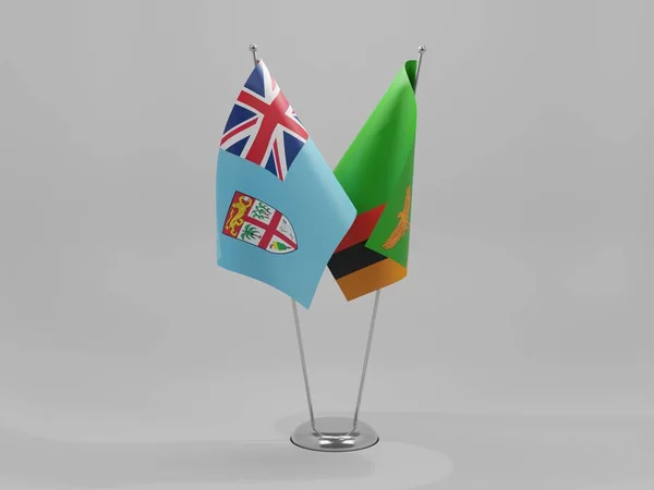 Zambia Banderas Cooperación Fiyi Fondo Blanco Render — Foto de Stock