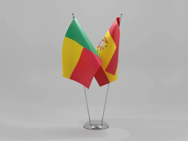 Ισπανία Σημαίες Συνεργασίας Μπενίν Λευκό Φόντο Render — Φωτογραφία Αρχείου
