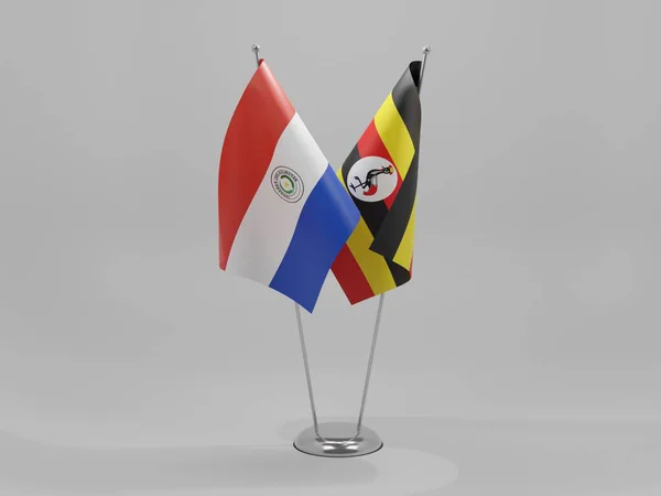Uganda Paragwaj Flagi Współpracy Białe Tło Render — Zdjęcie stockowe