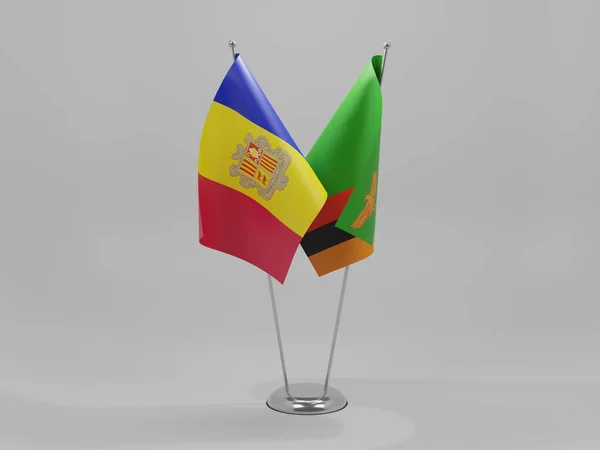 Zambie Vlajky Spolupráce Andorra Bílé Pozadí Vykreslování — Stock fotografie