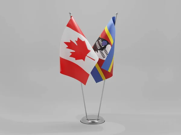 Swazilandia Banderas Cooperación Canadá Fondo Blanco Render — Foto de Stock