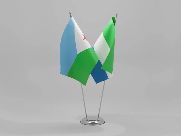 Serra Leoa Bandeiras Cooperação Jibuti Fundo Branco Render — Fotografia de Stock