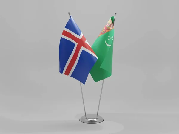 Turkmenistán Banderas Cooperación Islandia Fondo Blanco Render —  Fotos de Stock