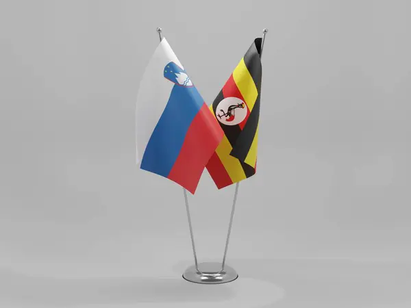 Uganda Eslovenia Banderas Cooperación Fondo Blanco Render —  Fotos de Stock