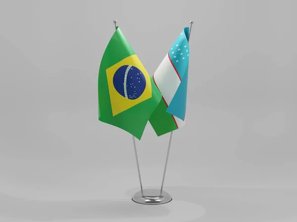 Uzbekistan Bandiere Cooperazione Brasile Sfondo Bianco Render — Foto Stock