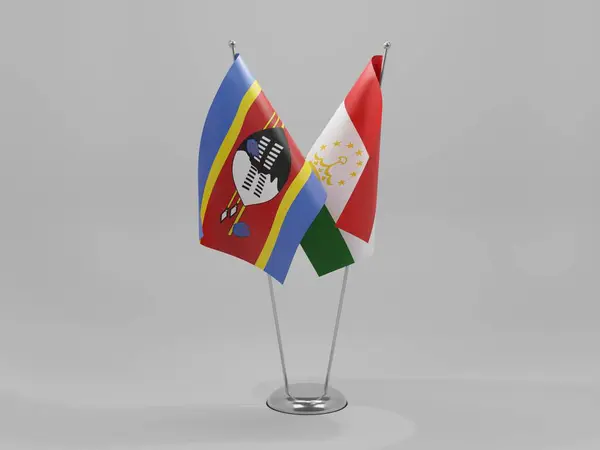 Tajiquistão Bandeiras Cooperação Suazilândia Fundo Branco Render — Fotografia de Stock