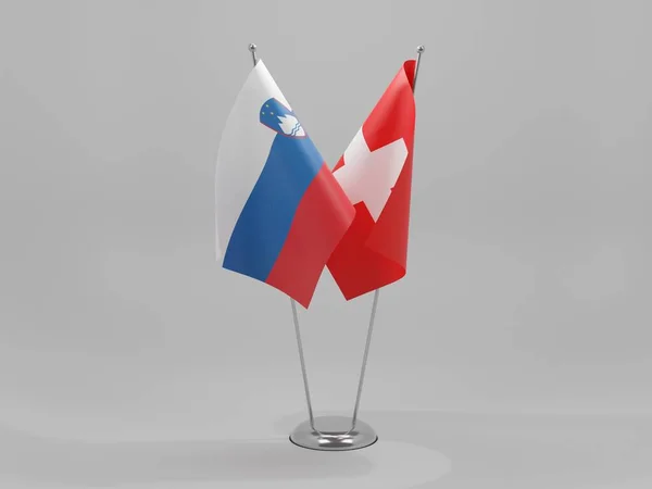 Швейцарія Словенія Прапори Співробітництва Біле Тло Рендер — стокове фото