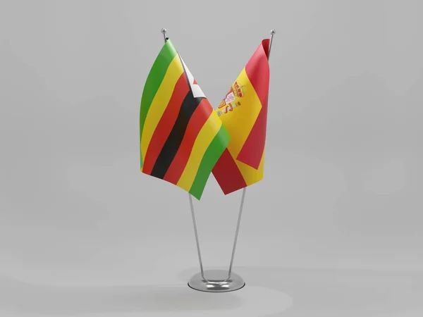 Spanien Simbabwe Kooperationsflaggen Weißer Hintergrund Render — Stockfoto