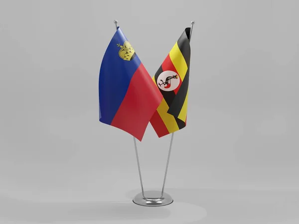 Uganda Flagi Współpracy Liechtensteinu Białe Tło Render — Zdjęcie stockowe