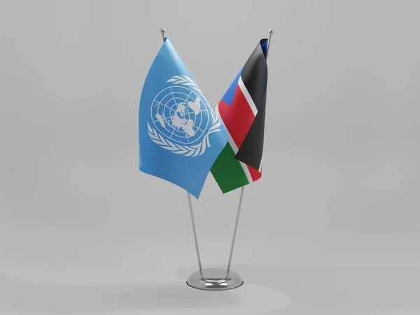 南スーダン 国連協力旗 白の背景 3Dレンダリング — ストック写真
