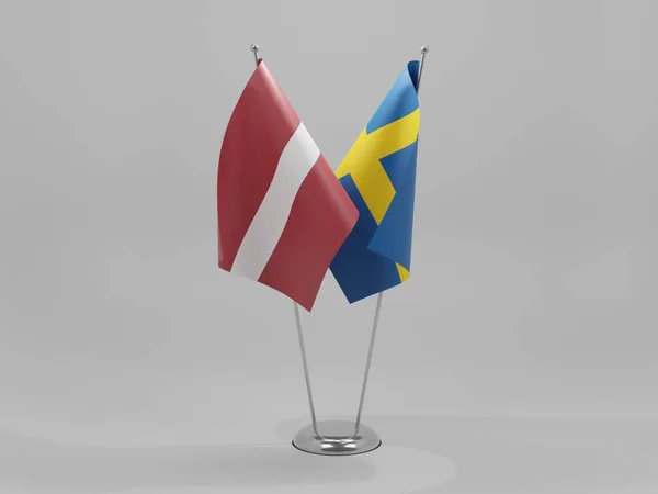 Flagi Współpracy Szwecja Łotwa Białe Tło Render — Zdjęcie stockowe