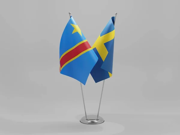 Banderas Cooperación Entre Suecia República Democrática Del Congo Fondo Blanco — Foto de Stock