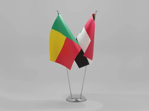 Sudán Banderas Cooperación Benin Fondo Blanco Render —  Fotos de Stock