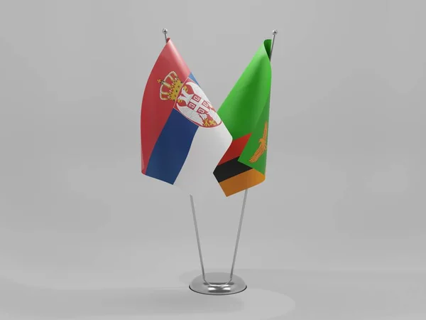 赞比亚 塞尔维亚合作旗帜 白色背景 3D渲染 — 图库照片