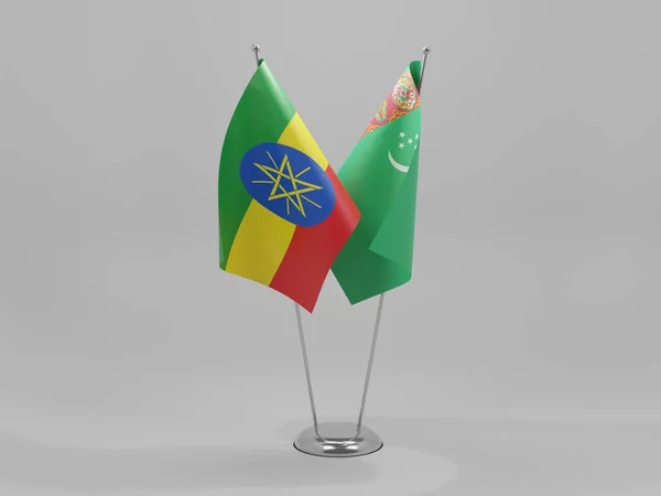 Turkmenistan Äthiopien Kooperationsflaggen Weißer Hintergrund Render — Stockfoto