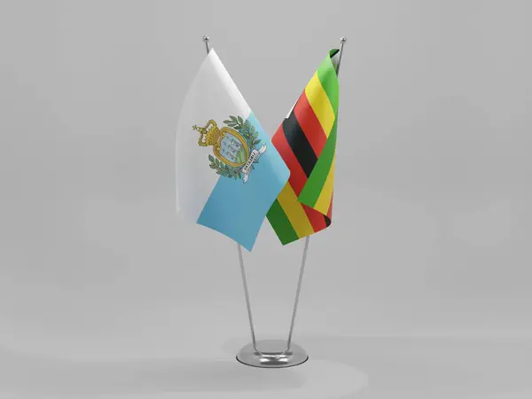 Zimbabwe Flagi Współpracy San Marino Białe Tło Render — Zdjęcie stockowe