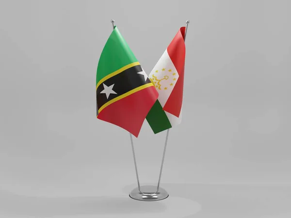 Tagikistan Bandiere Cooperazione Saint Kitts Nevis Sfondo Bianco Render — Foto Stock