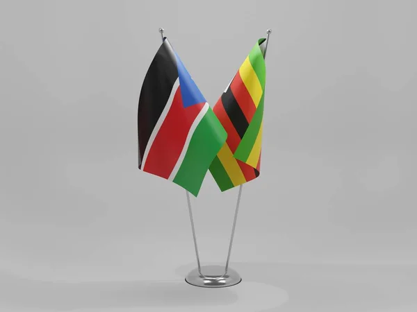 Zimbabue Banderas Cooperación Sudán Del Sur Fondo Blanco Render —  Fotos de Stock