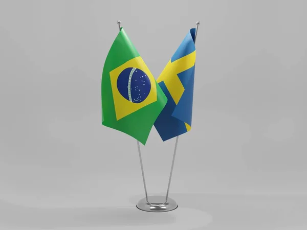 Suécia Brasil Bandeiras Cooperação Fundo Branco Render — Fotografia de Stock